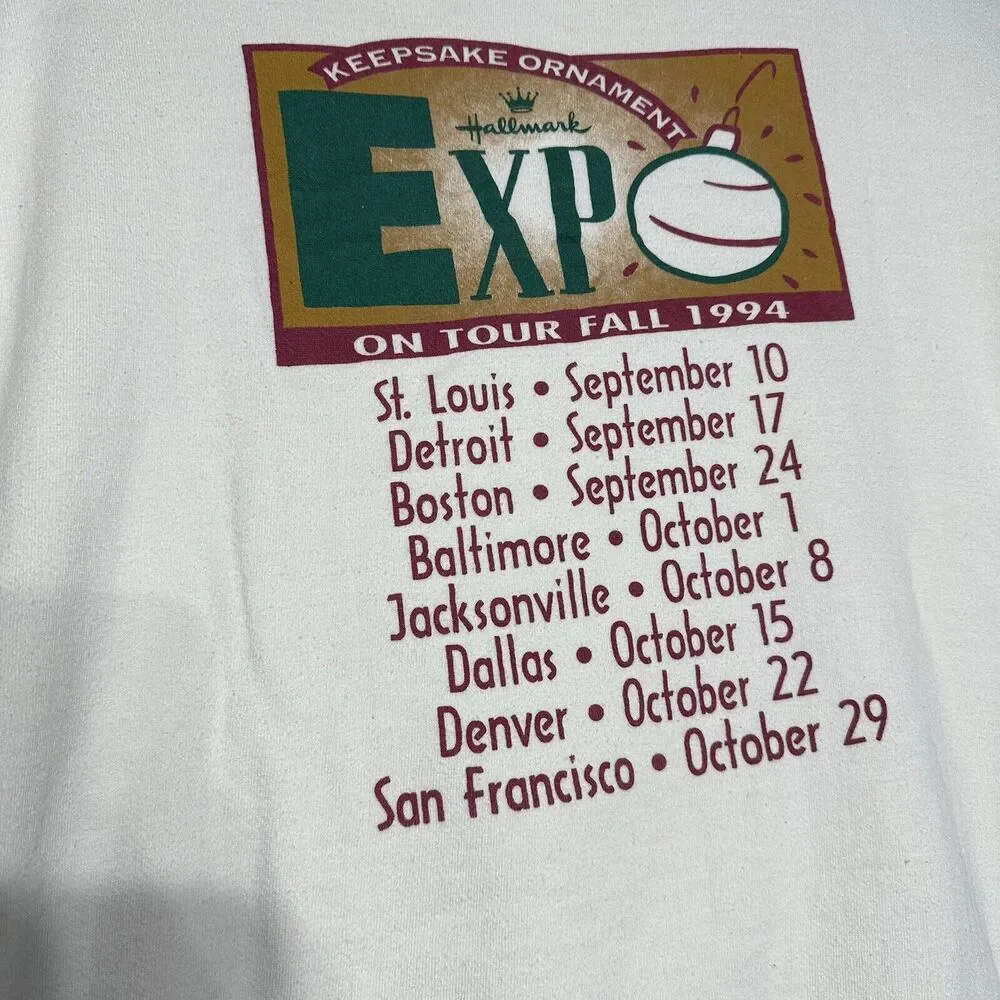 Hallmark 1994 Expo Sweatshirt Men's Size L White Pullover Keepsake Ornament Tour